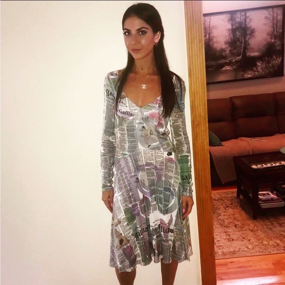 Galliano Vintage Pastel Newspaper Print Long Sleeve Dress - Picture 16 of 16